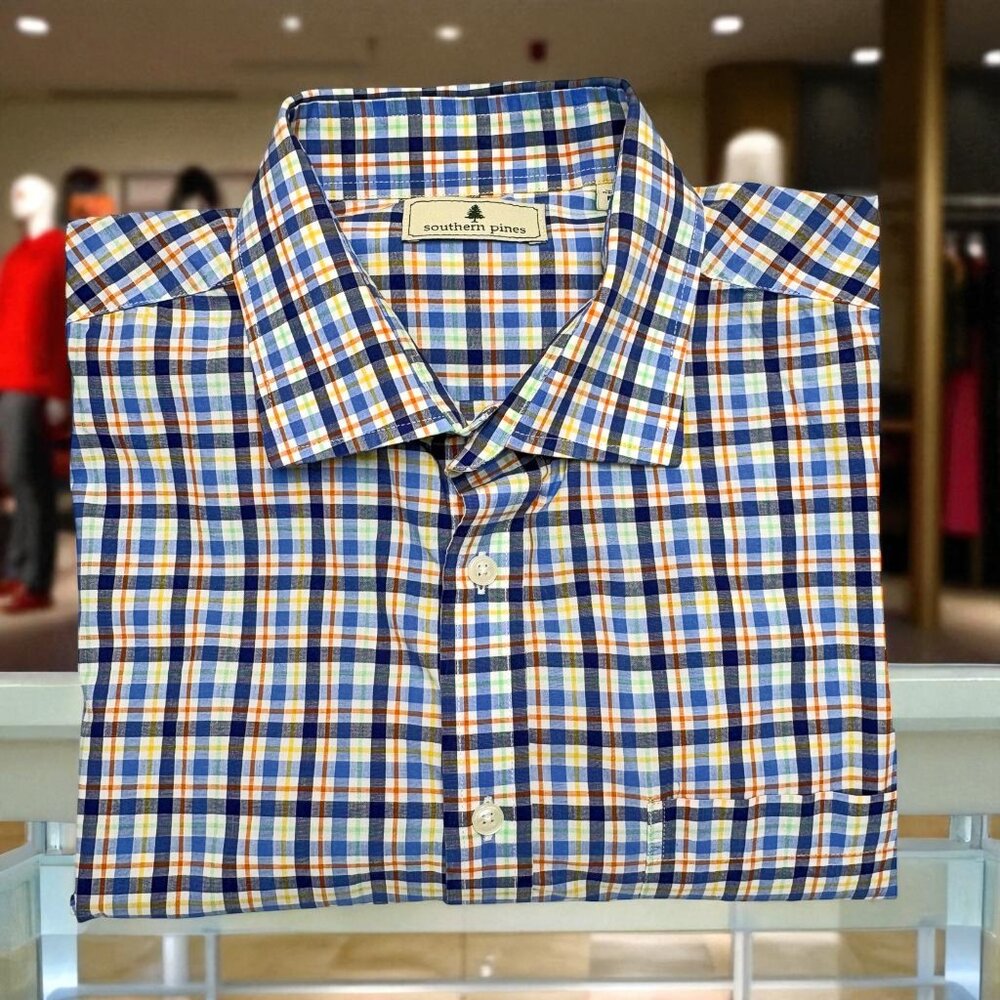 Southern Pines Multicolor Cotton Plaid Long‎ Sleeve Button Down Shirt